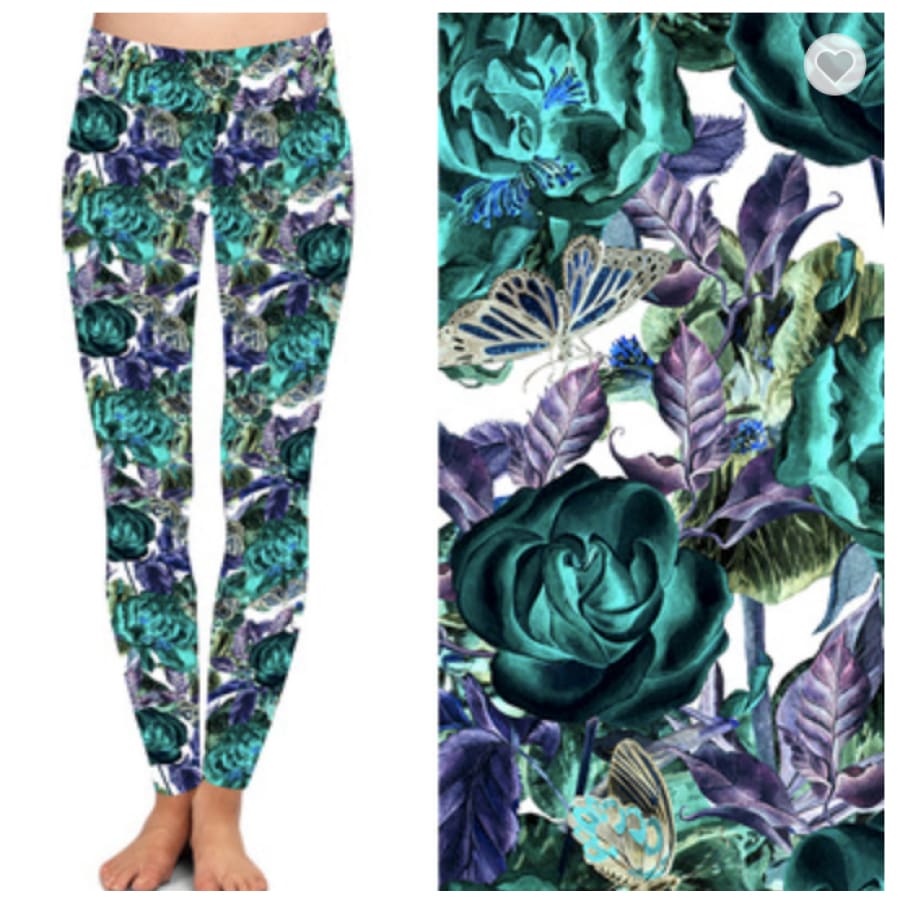 Preorder Buttery Soft Leggings Limited Quantities! ETA early October! Blue Rose Butterfly / OS Leggings