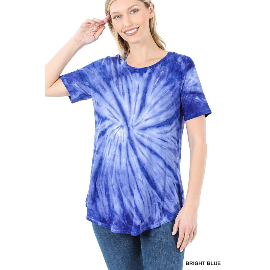 New! Round Neck and Hem Tie Dye Top Tops