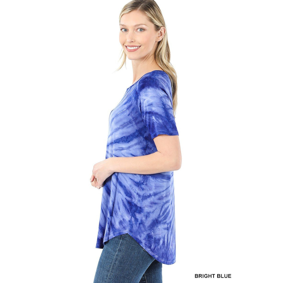 New! Round Neck and Hem Tie Dye Top Tops