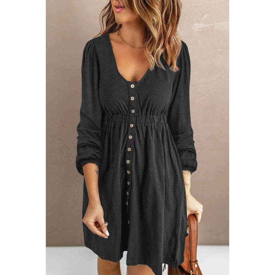 Scoop Neck Empire Waist Long Sleeve Mini Dress