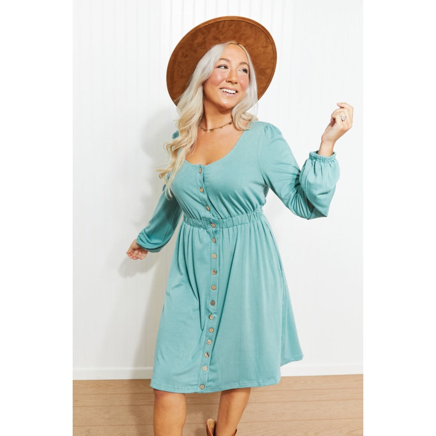 Scoop Neck Empire Waist Long Sleeve Mini Dress