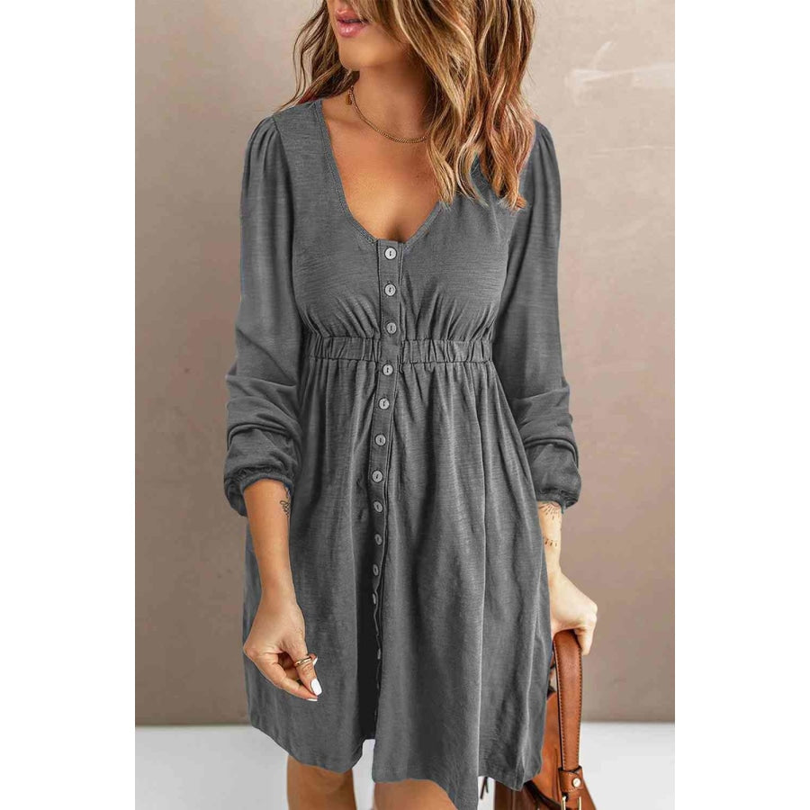 Scoop Neck Empire Waist Long Sleeve Mini Dress