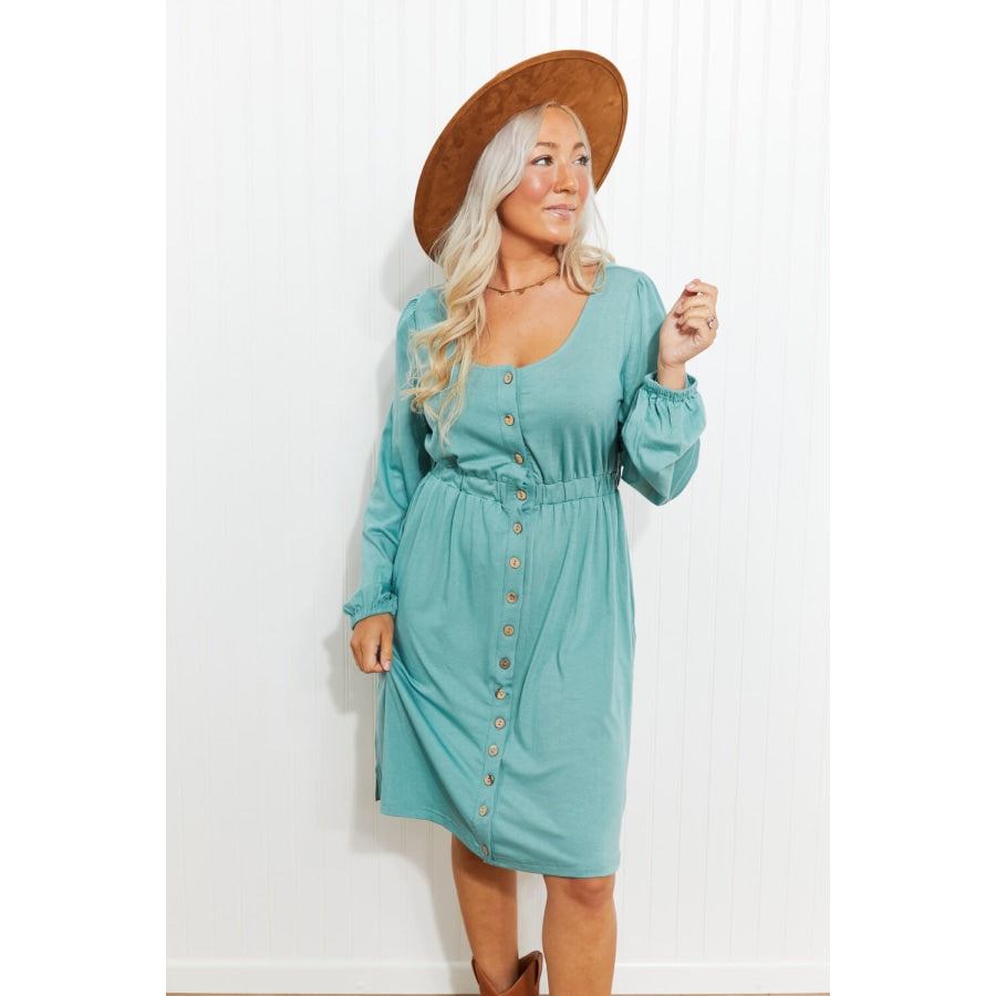 Scoop Neck Empire Waist Long Sleeve Mini Dress