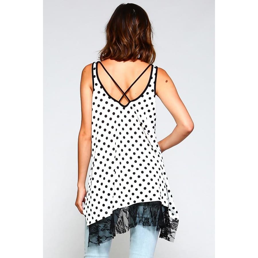 Scoop Neck Tank Hi Low Tunic W/lace Ruffle And Spaghetti Back Detail Tops