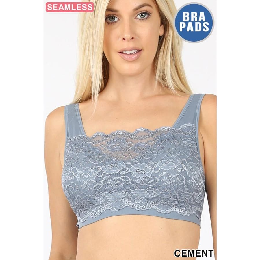 New! Seamless Bra Top With Front Lace Cover Cement / S/M Bra