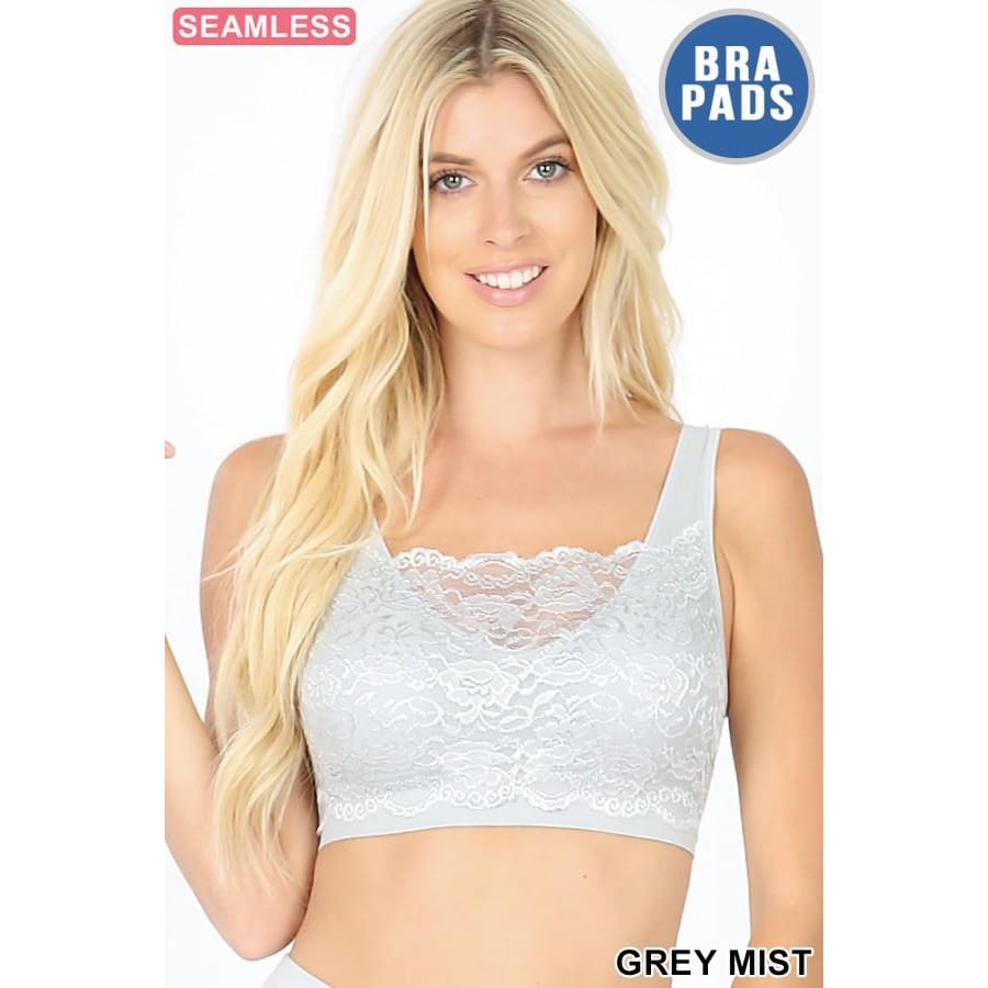 New! Seamless Bra Top With Front Lace Cover Grey Mist / S/M Bra