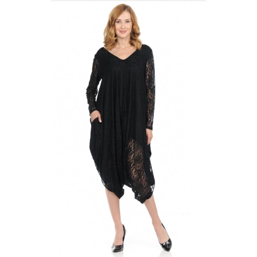 Preorder-Sheyla Jumpsuit In Italian Design & Lace Spandex 1Xl / Black Lace Jumpsuit