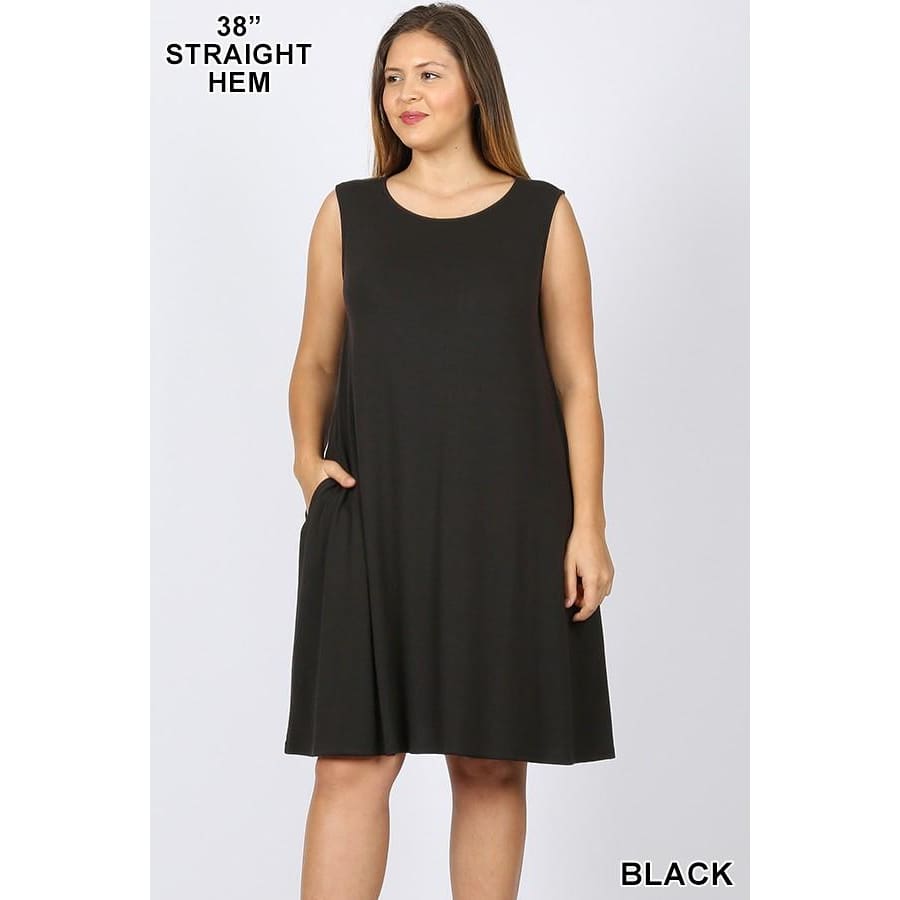 NEW! Sleeveless Flared Dress with Side Pockets Black / 1XL Dresses