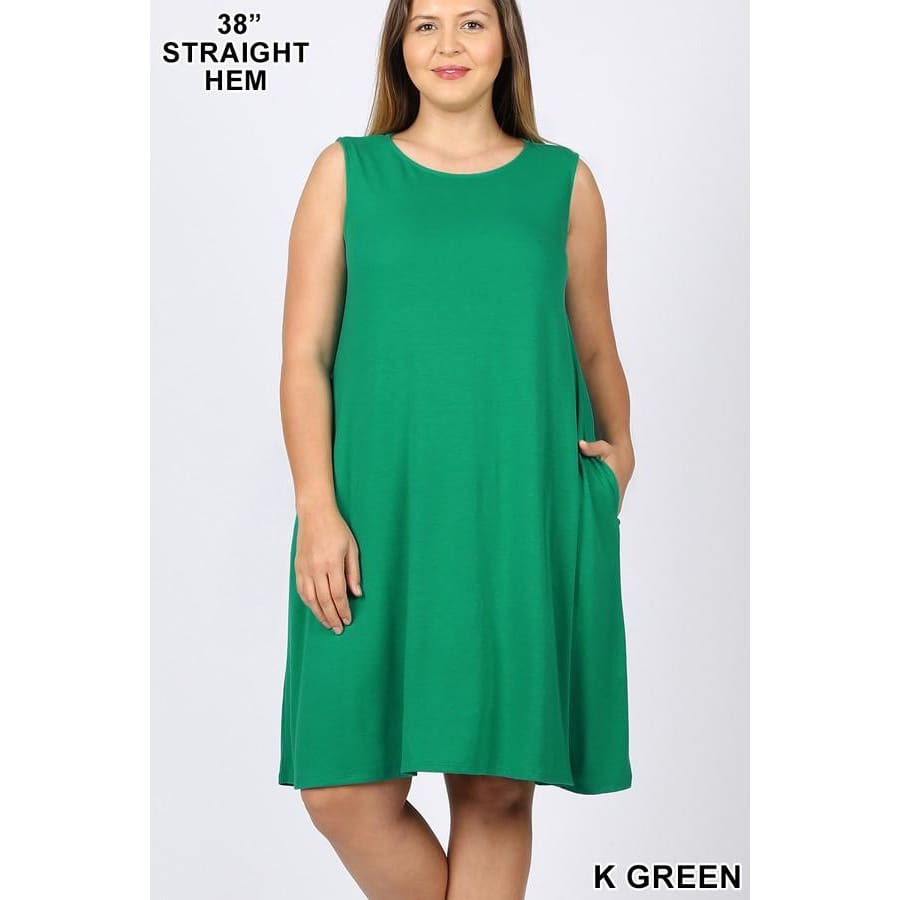 NEW! Sleeveless Flared Dress with Side Pockets Kelly Green / 1XL Dresses