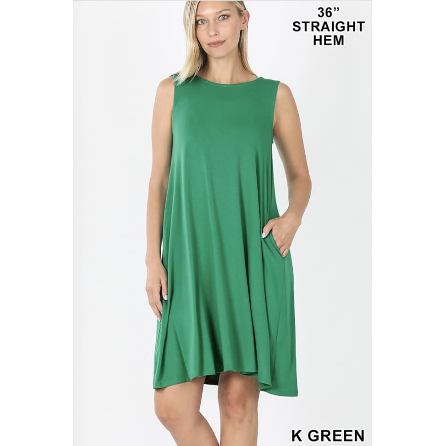NEW! Sleeveless Flared Dress with Side Pockets Kelly Green / S Dresses