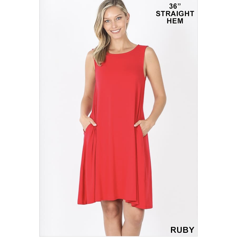 NEW! Sleeveless Flared Dress with Side Pockets Ruby / S Dresses