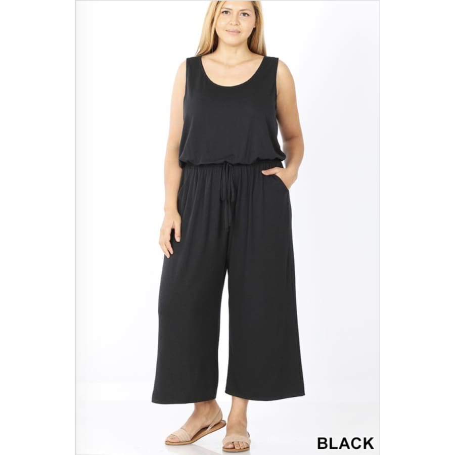 NEW! Sleeveless Jumpsuit with Elastic Waist and Pockets Black / 1XL Jumpsuits and Rompers