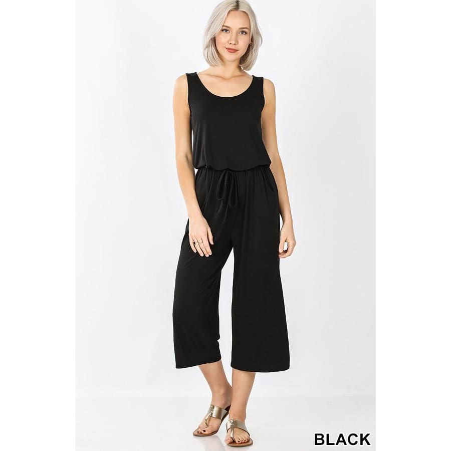 NEW! Sleeveless Jumpsuit with Elastic Waist and Pockets Black / S Jumpsuits and Rompers