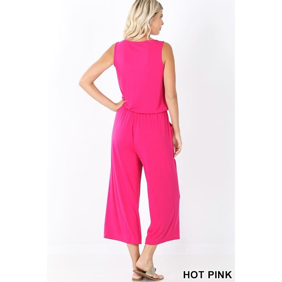 NEW! Sleeveless Jumpsuit with Elastic Waist and Pockets Jumpsuits and Rompers