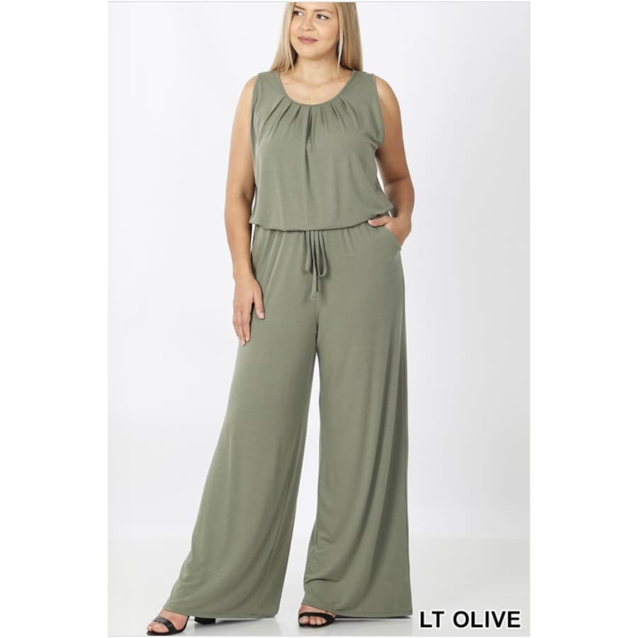 Sleeveless Jumpsuit with Pockets Light Olive / 1XL Jumpsuits and Rompers