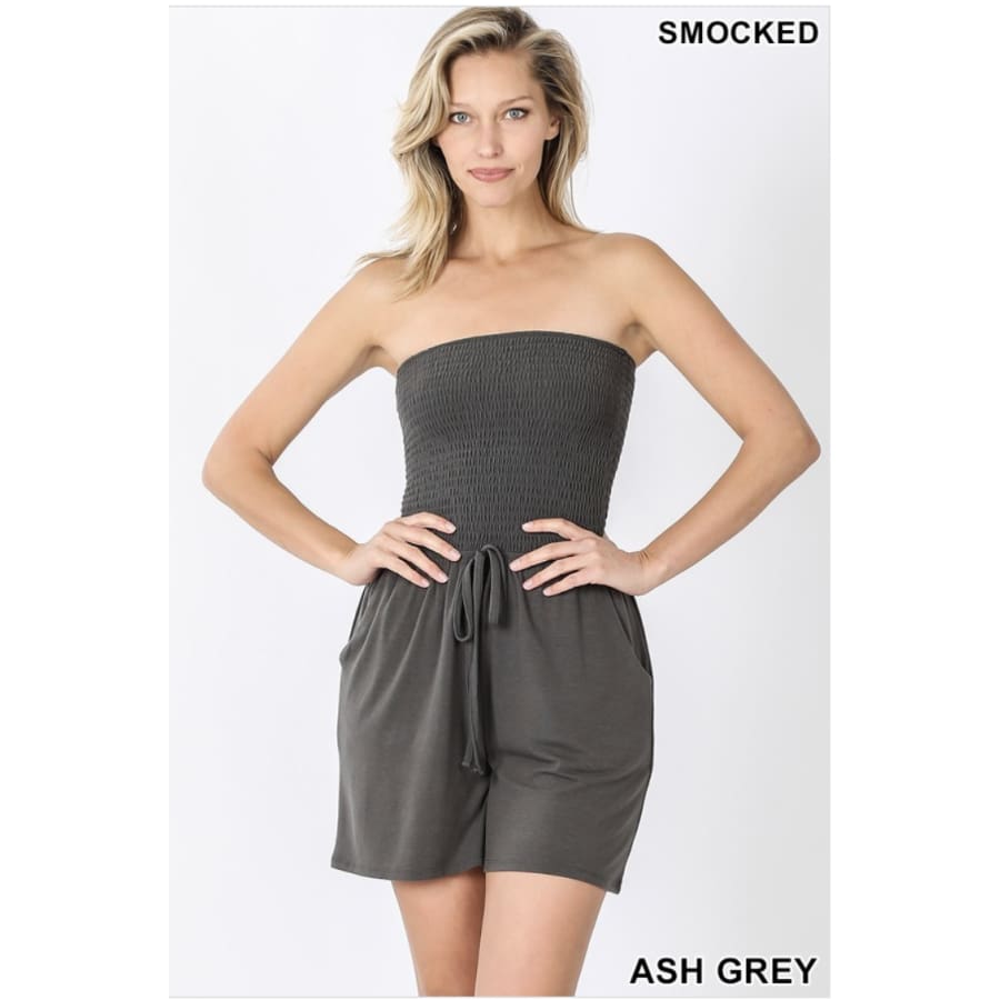 NEW! Smocked Bandeau Romper with Pockets Ash Grey / S Romper