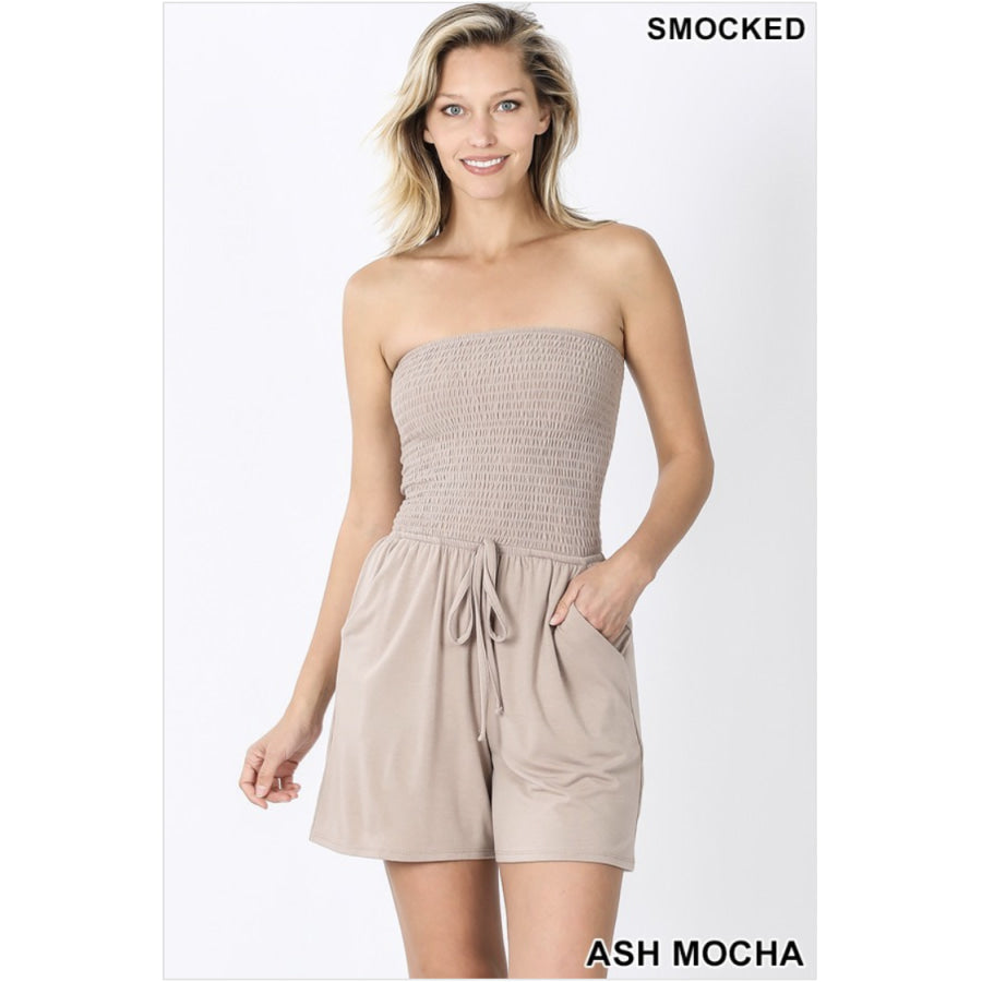 NEW! Smocked Bandeau Romper with Pockets Ash Mocha / S Romper