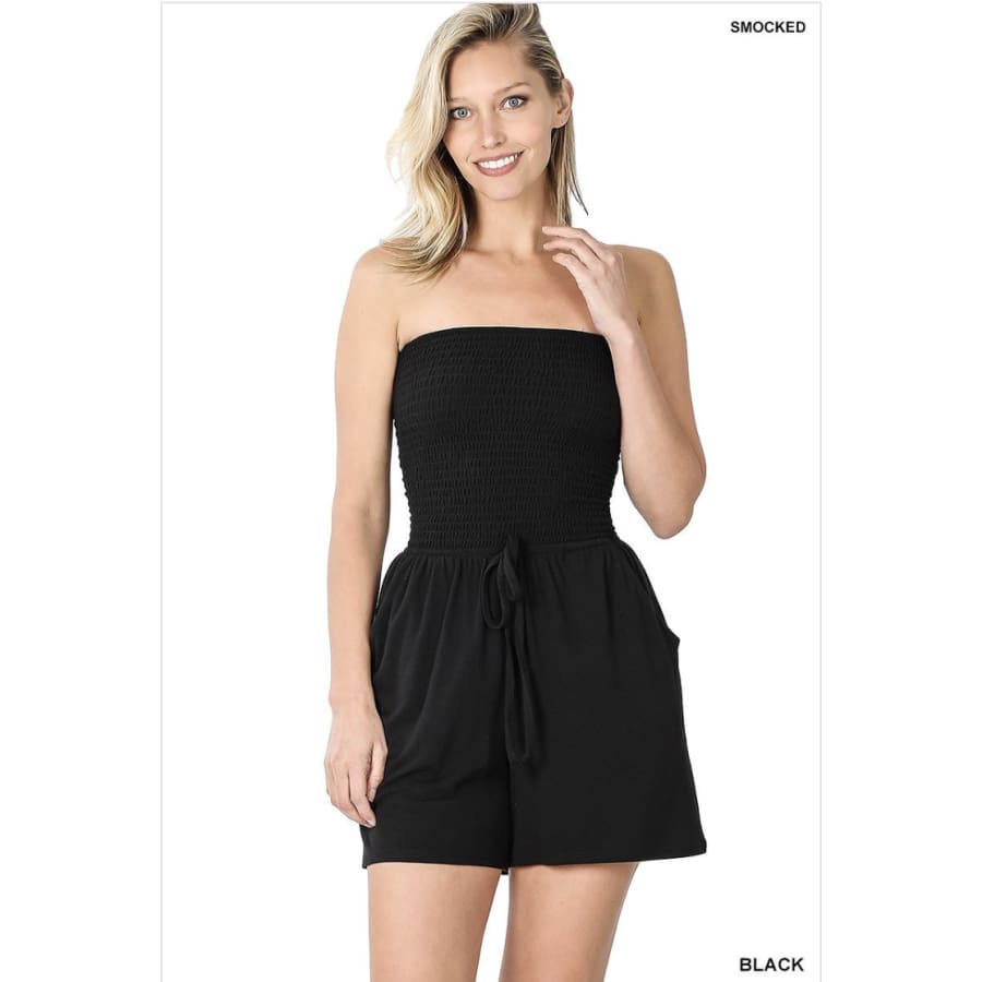 NEW Colours! Smocked Bandeau Romper with Pockets Black / S Romper