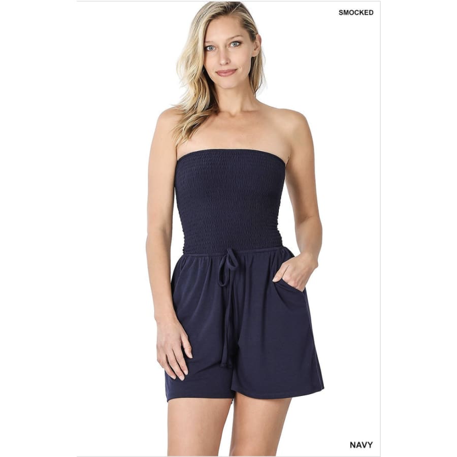 NEW Colours! Smocked Bandeau Romper with Pockets Navy / S Romper