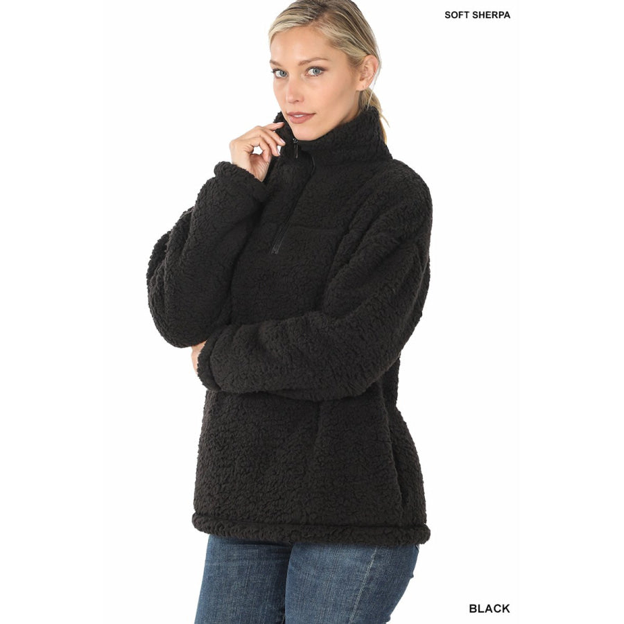 NEW! Soft Sherpa Half Zip Jacket with Pockets Black / S Jacket