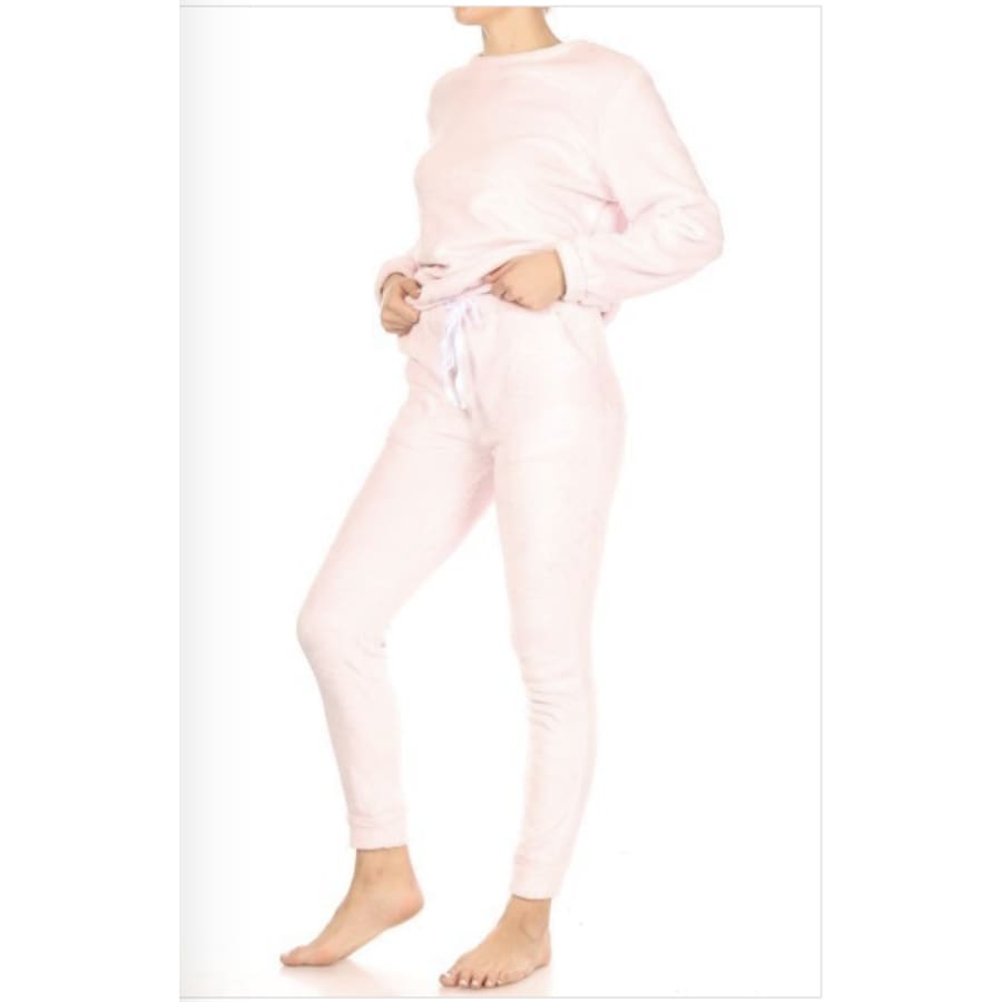 NEW! Solid 2 Piece Double Plush Faux Fur Pajama Set Soft Pink / S Lounge Set