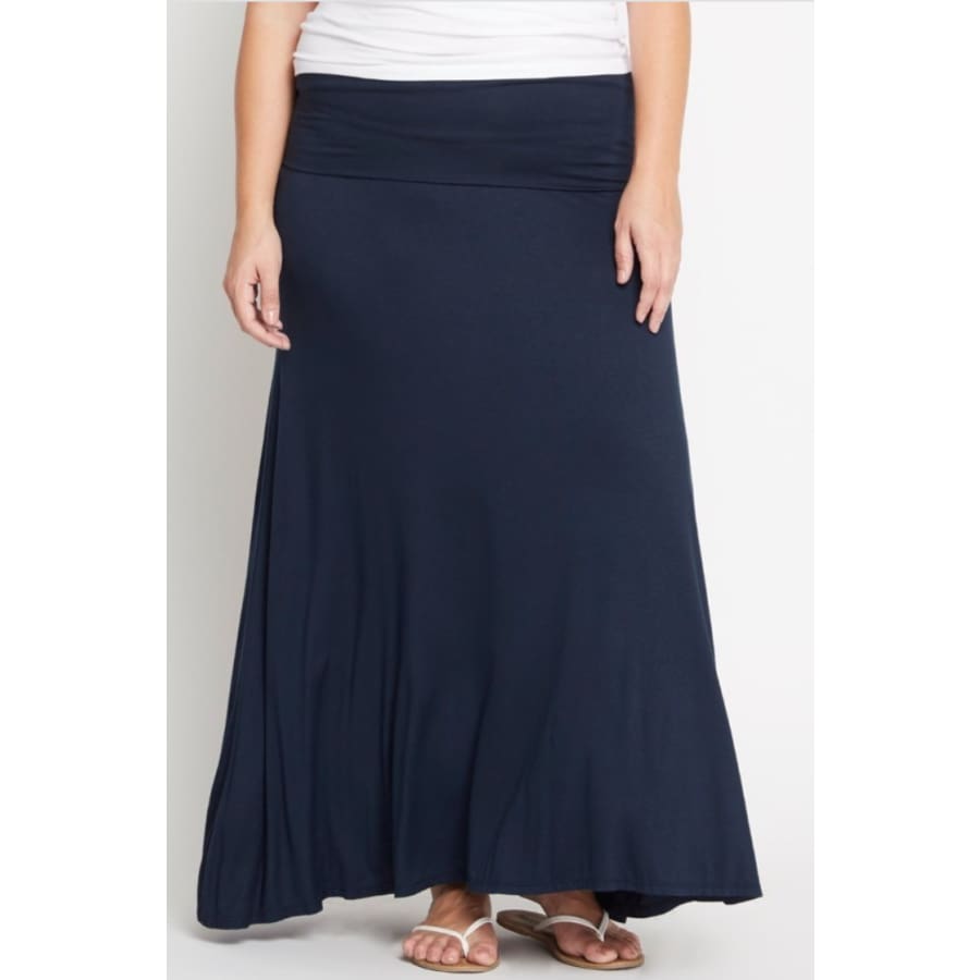 New!-Solid Fold Over Maxi Skirt Xl / Navy