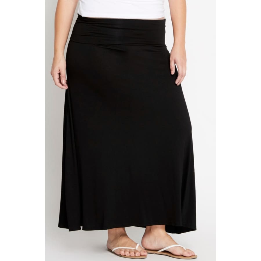 New!-Solid Fold Over Maxi Skirt Xl / Black