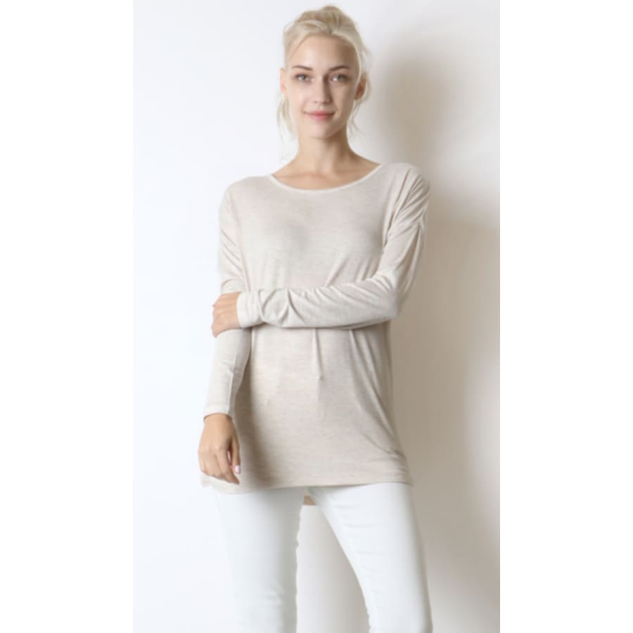 Solid Long Sleeve Drop Shoulder Rayon Top S / Pink Ivory Tops