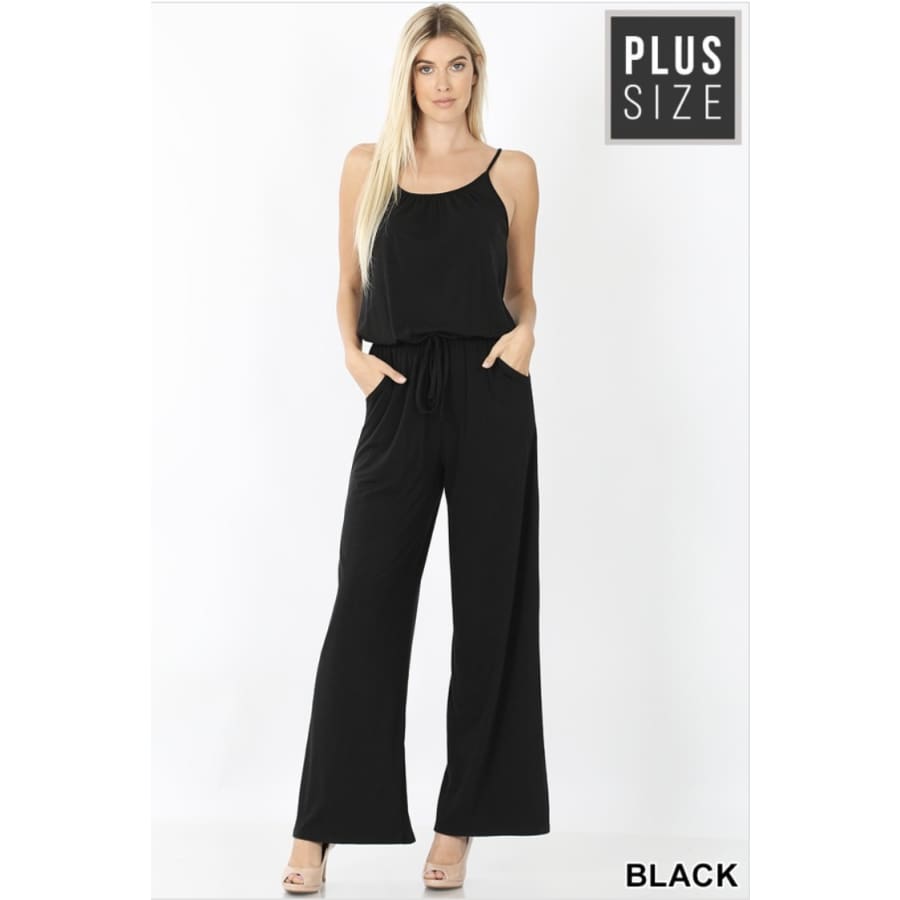 Spaghetti Strap Jumpsuit with Pockets 1XL / Black Jumpsuits and Rompers