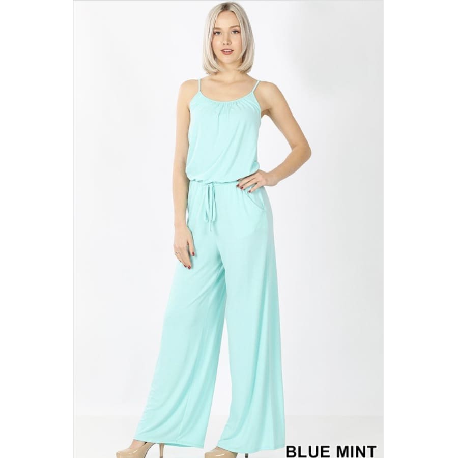 Spaghetti Strap Jumpsuit with Pockets S / Blue Mint Jumpsuits and Rompers