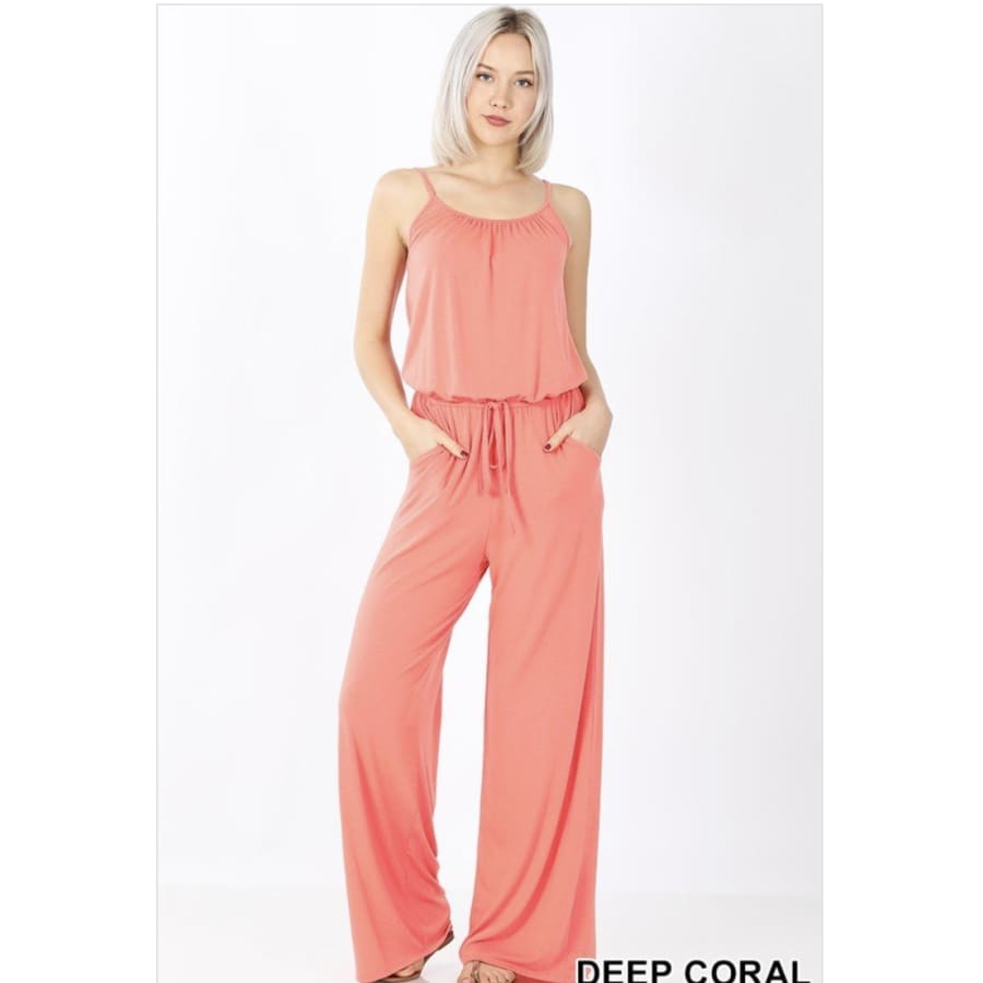 Spaghetti Strap Jumpsuit with Pockets XL / Deep Coral Jumpsuits and Rompers
