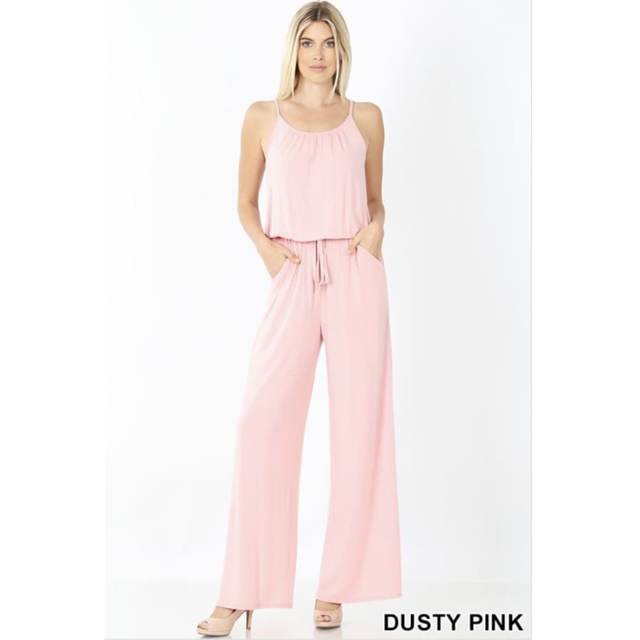 Spaghetti Strap Jumpsuit with Pockets S / Dusty Pink Jumpsuits and Rompers
