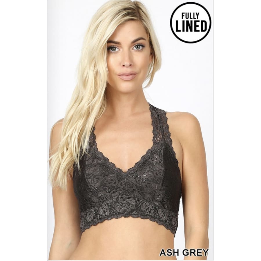 NEW COLOURS COMING SOON! Stretch Lace Hourglass Back Bralette With Full Mesh Lining S / Ash Grey Bra