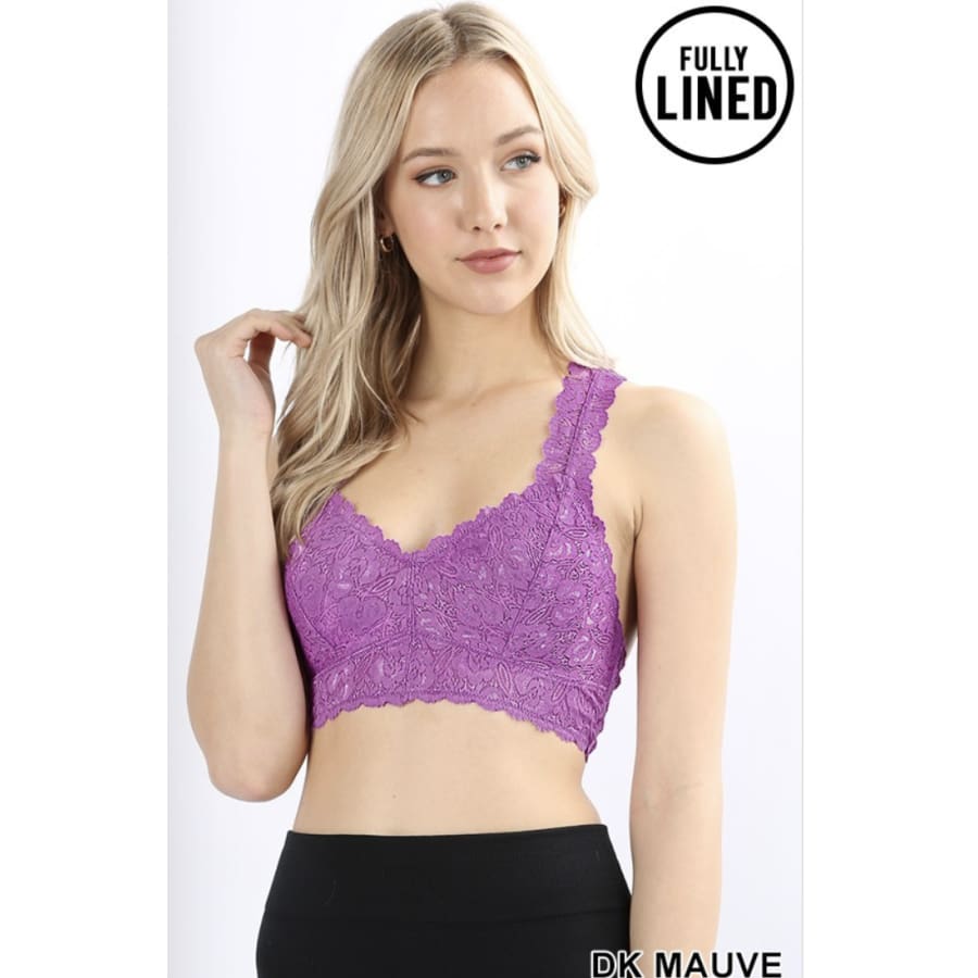 NEW COLOURS COMING SOON! Stretch Lace Hourglass Back Bralette With Full Mesh Lining XL / Dark Mauve Bra