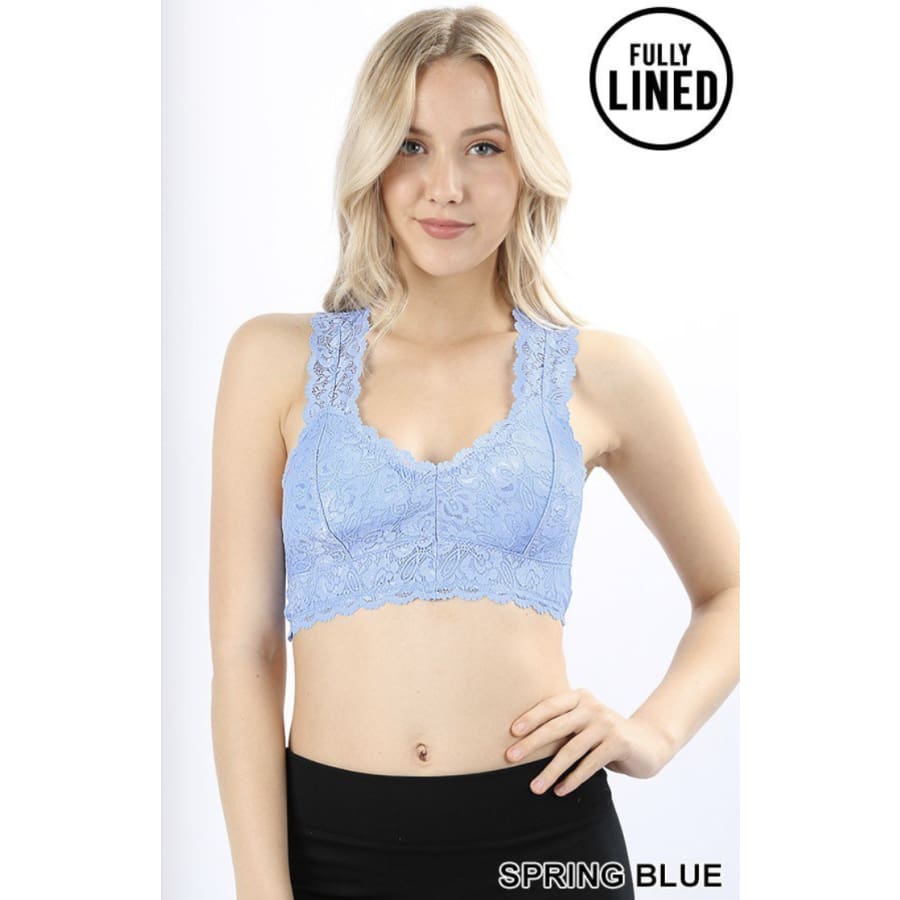Zenana Romantic Night Full Size Lace Cutout Bralette – Blue