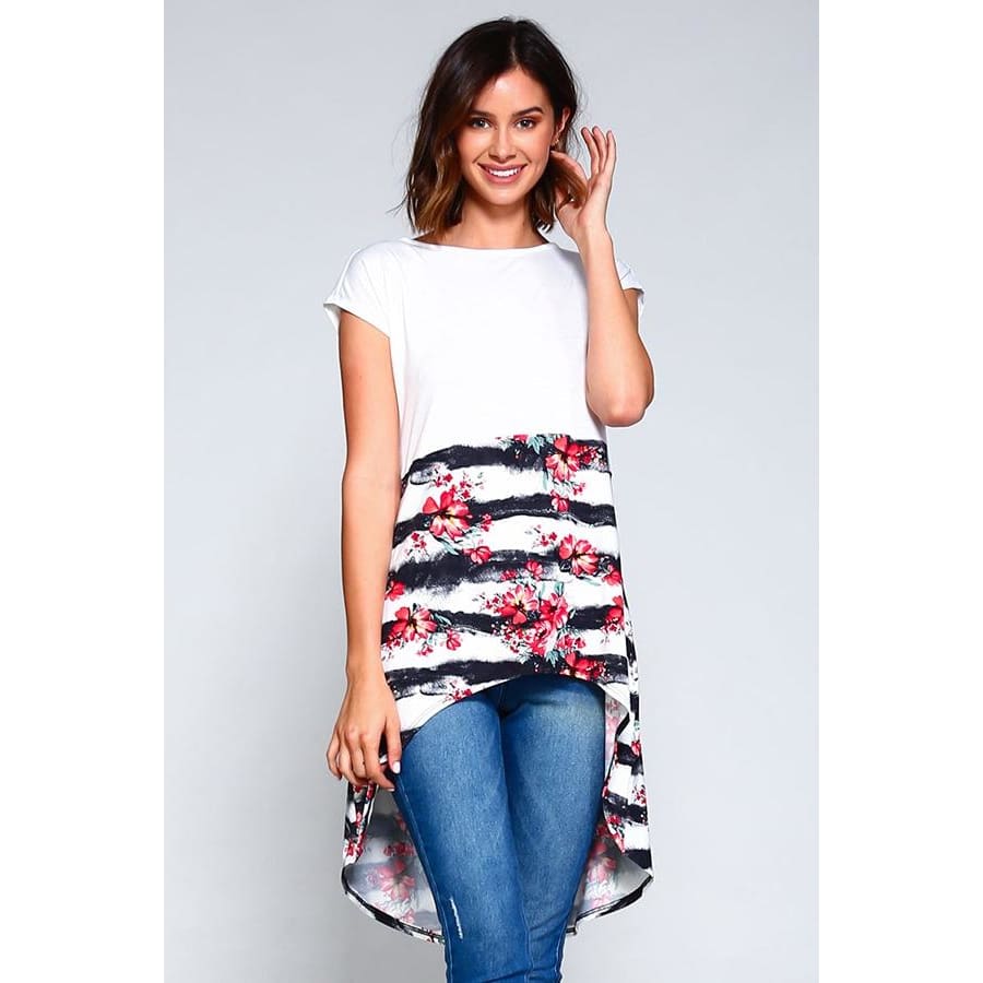 Stripe Cap Sleeve Top With Floral/stripe Bottom Hi-Low Tunic S / Ramona Floral Tops