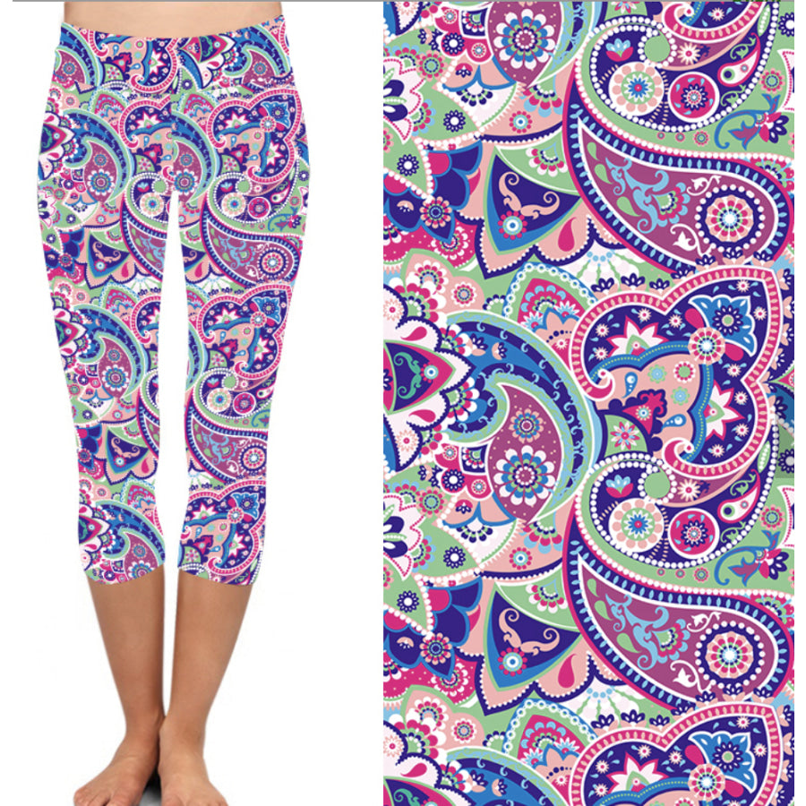 PREORDER! Buttery Soft Capri Leggings in Bold Prints Limited Quantities ETA early DEC! Summer Paisley / OS Leggings