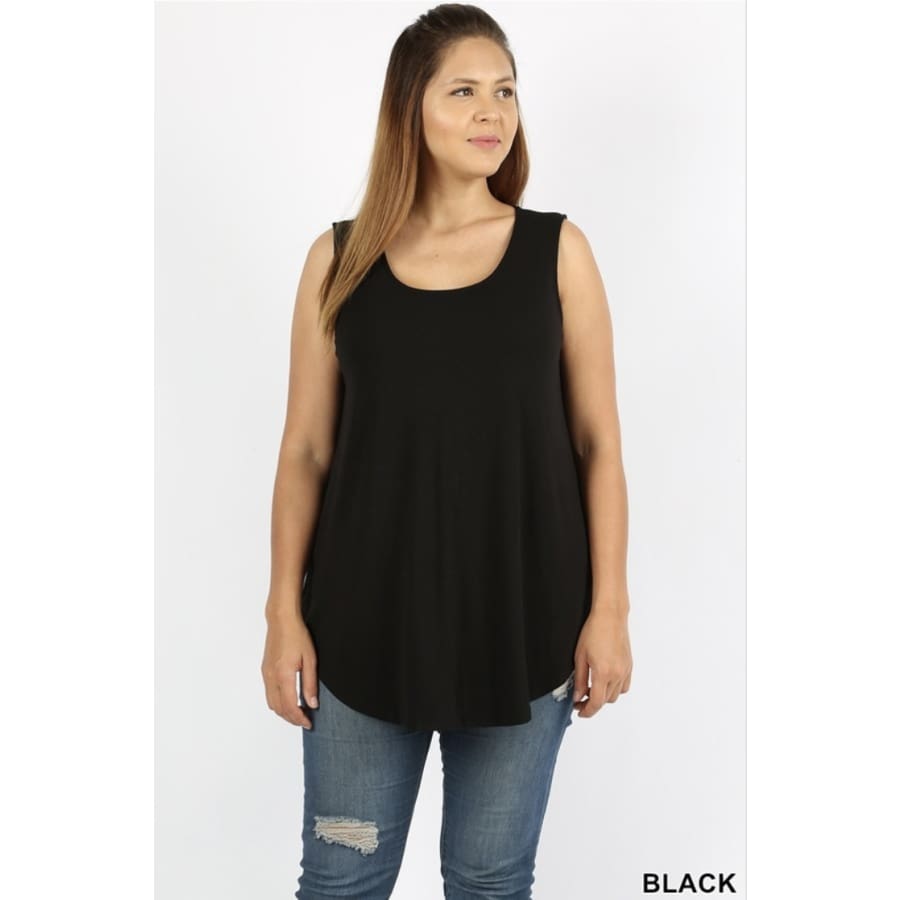 New Arrival! Tank Top In Round Neck And Hem 3Xl / Black Top