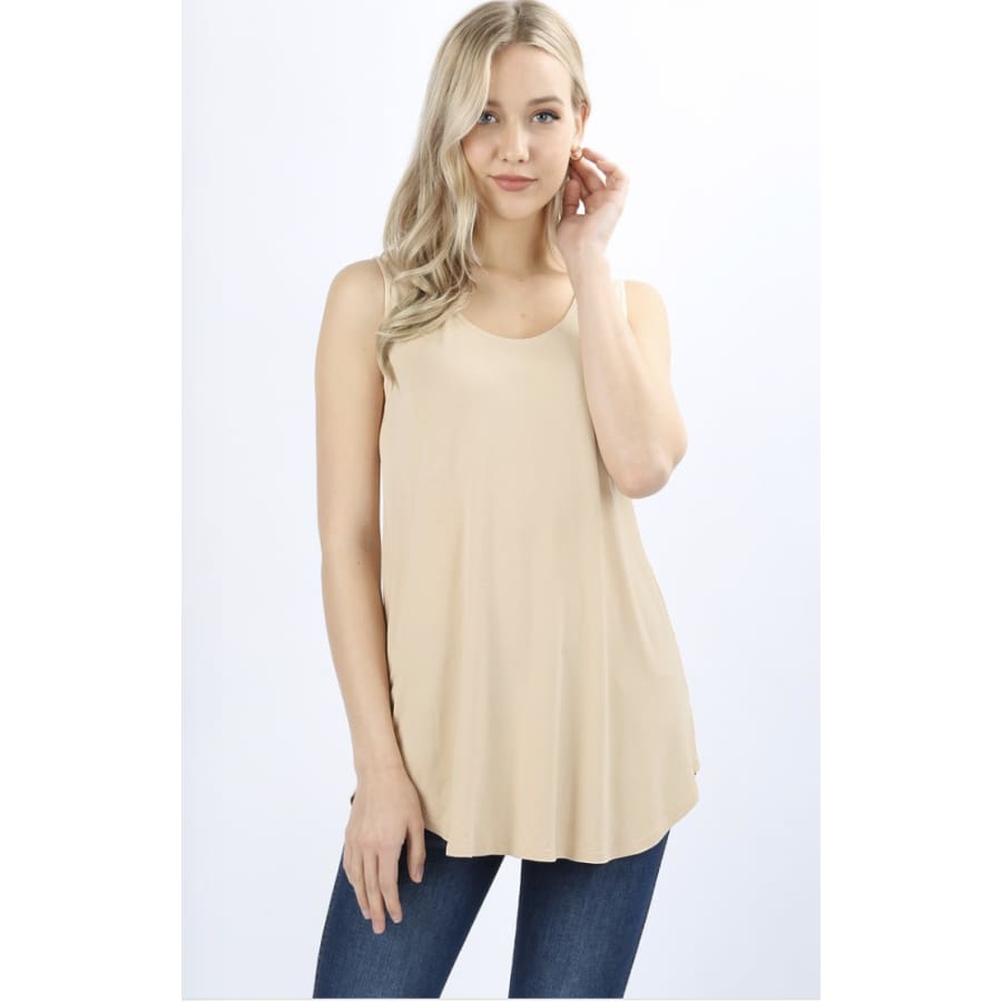 New Arrival! Tank Top In Round Neck And Hem S / Sand Top