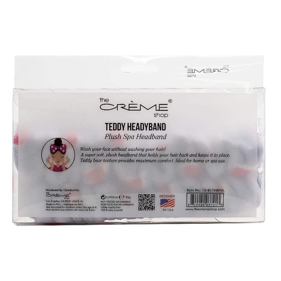 The Crème Shop Lavender Purple Teddy Headyband™ with Pink Hearts | Cruelty-Free &amp; Vegan Headband