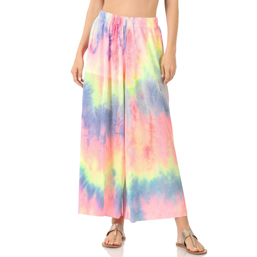 NEW! Tie Dye Ribbed Wide Leg Pants with Lining - Elastic Waistband Pants