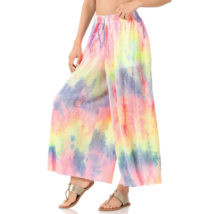 NEW! Tie Dye Ribbed Wide Leg Pants with Lining - Elastic Waistband Pants