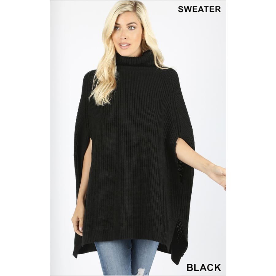 NEW! Turtleneck Poncho Sweater S / Black Sweater