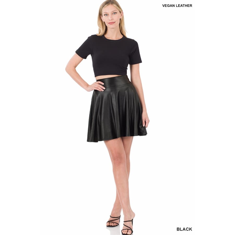New! Vegan Leather High Waist Skater Skirt Tops