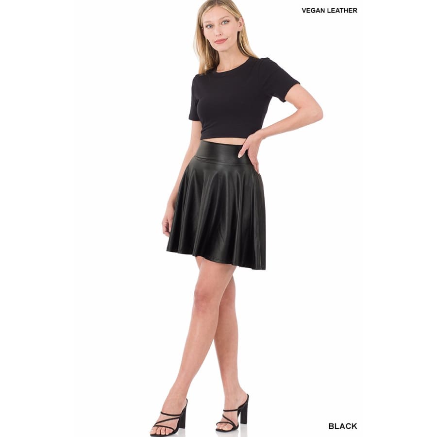 New! Vegan Leather High Waist Skater Skirt Tops