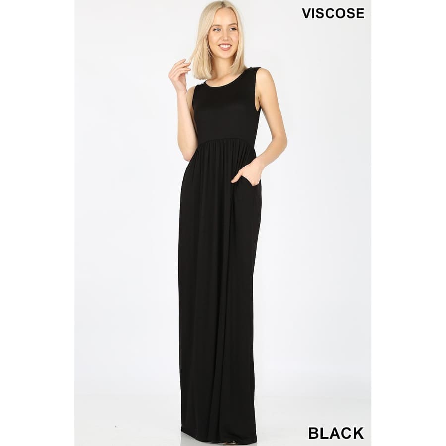 Now Here! Viscose Sleeveless Maxi Dress With Pockets S / Black Dresses