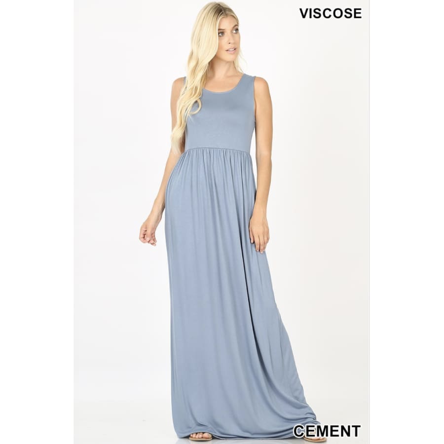 Now Here! Viscose Sleeveless Maxi Dress With Pockets S / Cement Dresses