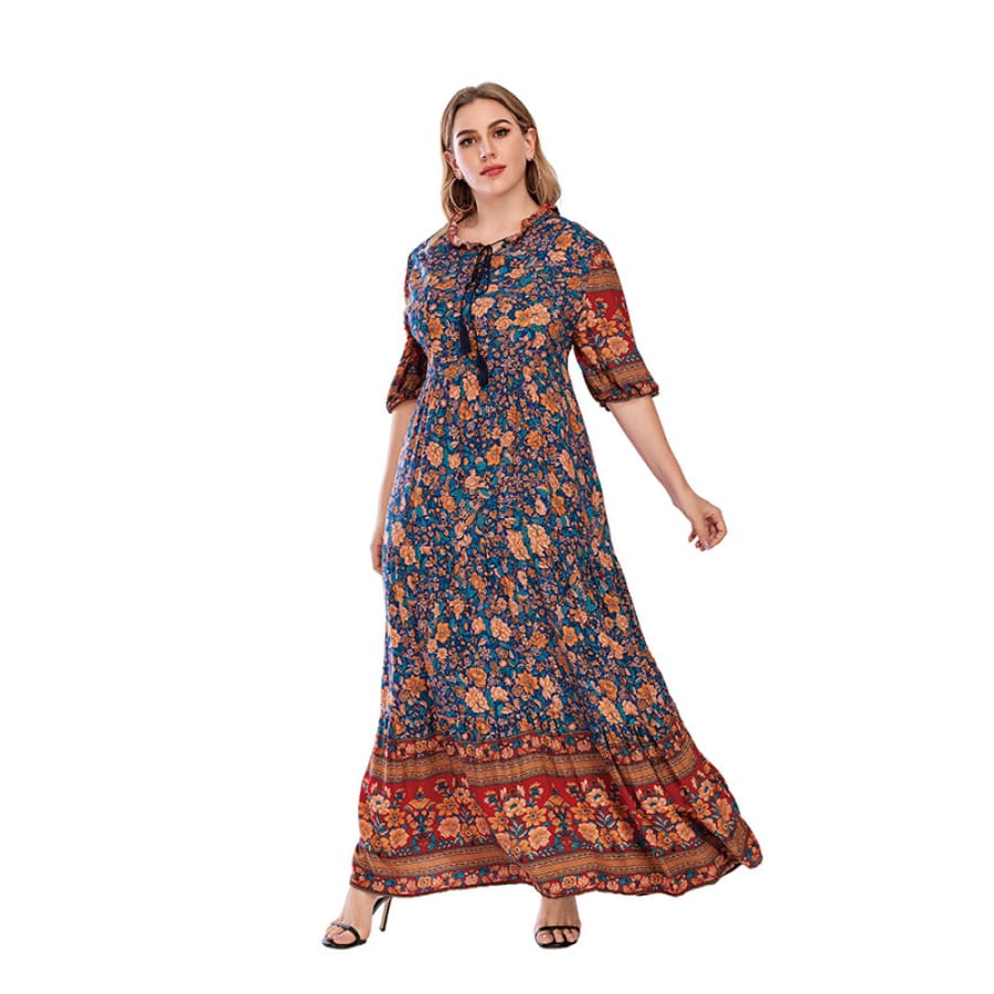 Women’s french plus size floral maxi dress Brown / M(US 8-10) Maxi Dresses