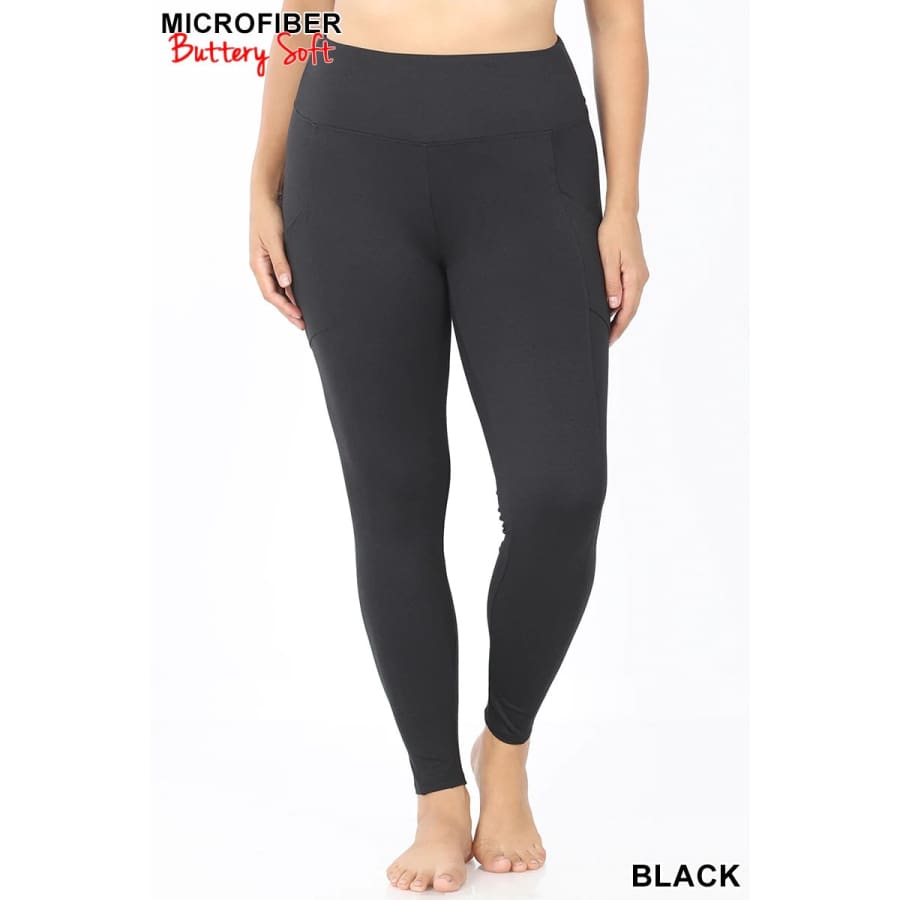 Sandee Rain Boutique - Yoga Waist Microfibre Leggings with Side Pocket -  Black Zenana Loungewear - Sandee Rain Boutique