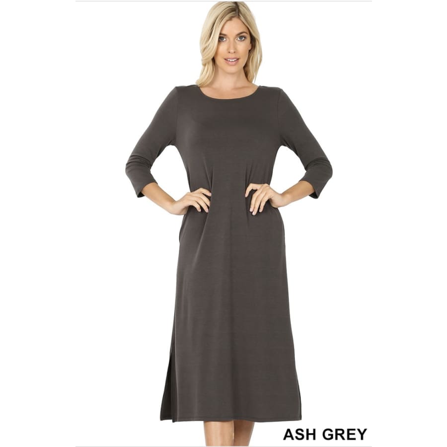 NEW! Mid-length Boxy Dress With Side Pockets and Slits Ash Grey / S Dresses